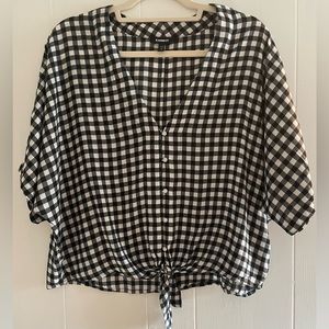 Express Plaid Tie Button V-neck Shirt, Size Small